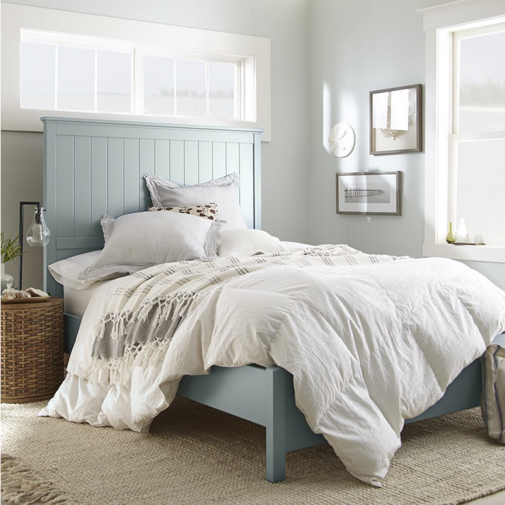 Image via @behrpaint, feat. bed frame paint color: 'Watery' by Behr