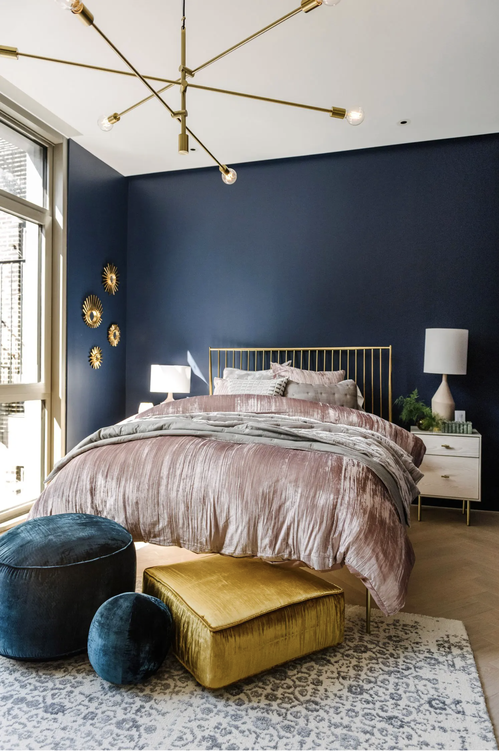 light blue and navy bedroom